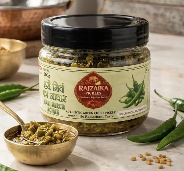 RAJZAIKA PICKLES Hari Mirch Achar | Authentic Rajasthani Green Chilli Pickle | Spicy & Tangy Homemade Style Achar | No Chemical Preservatives