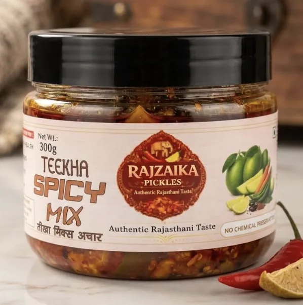 RAJZAIKA PICKLES Teekha Spicy Mix Pickle | Authentic Rajasthani Achar | Traditional Style Mixed Vegetable Pickle | No Chemical Preservatives | Tangy & Spicy Indian Pickle (300G)