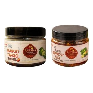 RAJZAIKA PICKLES Spicy Mix & Mango Tango Pickle Combo | Authentic Rajasthani Achar | Mixed Vegetable & Khatta Meetha Aam | Tangy & Spicy | Homemade Style | No Chemical (300g Each)