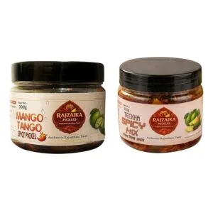 RAJZAIKA PICKLES Spicy Mix & Mango Tango Pickle Combo | Authentic Rajasthani Achar | Mixed Vegetable & Khatta Meetha Aam | Tangy & Spicy | Homemade Style | No Chemical (300g Each)