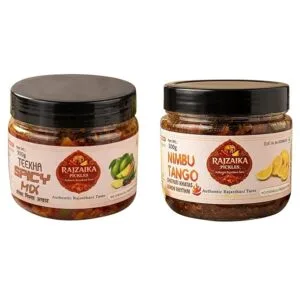 RAJZAIKA PICKLES Spicy Mix Pickle & Nimbu Tango Lemon Pickle Combo | Authentic Rajasthani Achar | Mixed Vegetable & Tangy Lemon Pickle | Homemade Style | Chatpata & Spicy | No Chemical (300g Each)
