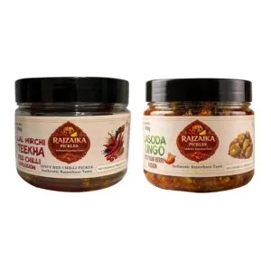 RAJZAIKA PICKLES Lal Mirchi Teekha & Mango Tango Pickle Combo | Authentic Rajasthani Achar | Spicy Red Chilli & Khatta Meetha Aam | Tangy & Spicy | No Preservatives