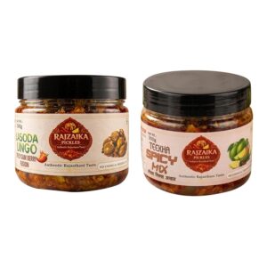 Spicy Mix & Lasoda (Gunda) Pickle Combo Mixed Vegetable & Gum Berry | Tangy & Spicy | No Chemical Preservatives