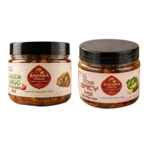 Spicy Mix & Lasoda (Gunda) Pickle Combo Mixed Vegetable & Gum Berry | Tangy & Spicy | No Chemical Preservatives