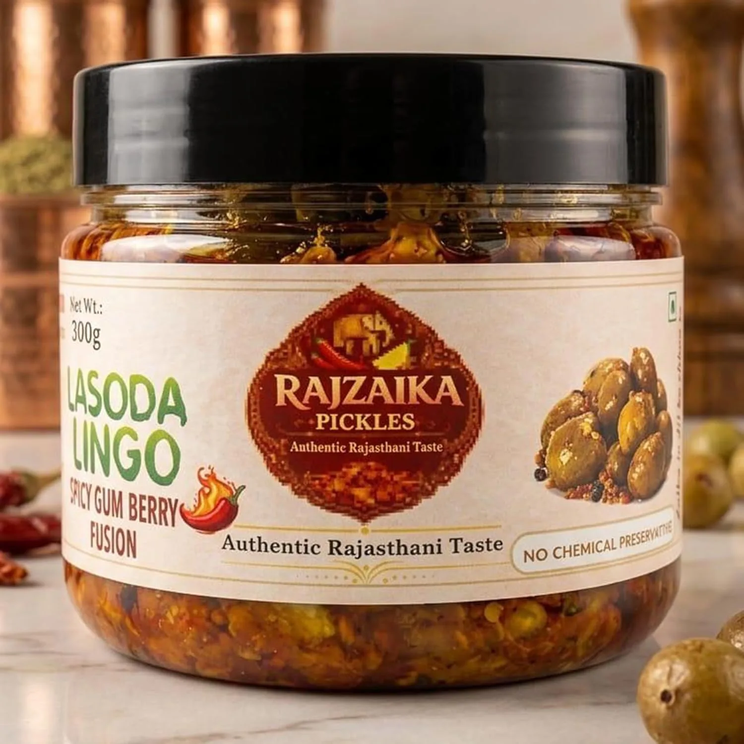 RAJZAIKA PICKLES Lasoda Pickle | Gunda Achar | Spicy Gum Berry Pickle | Authentic Rajasthani Homemade Style Achar | Traditional Indian Pickle | No Chemical Preservatives (300G)